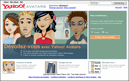 Page d'accueil de Yahoo ! Avatars
