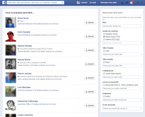 Rechercher des amis Facebook