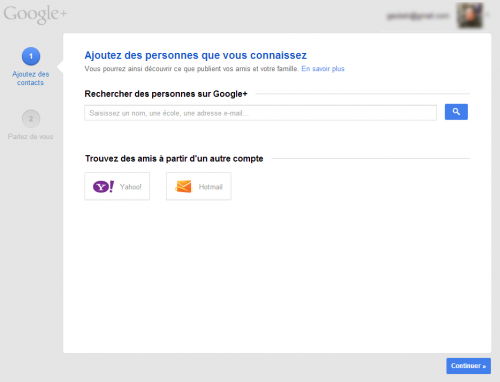 Google+ - Contacts Yahoo et Hotmail