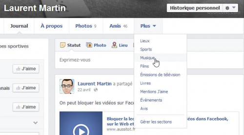 Sections profil Facebook