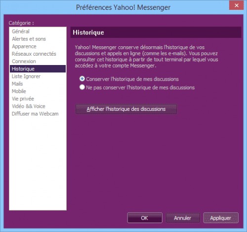 Historique Yahoo Messenger