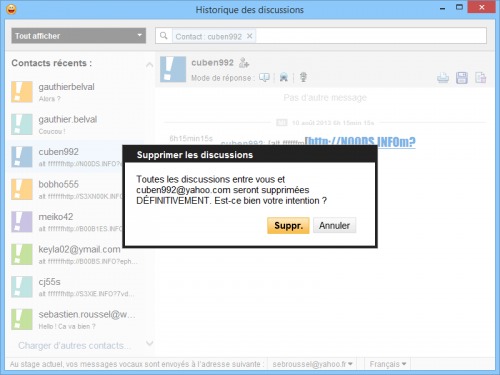 Supprimer historique Yahoo Messenger