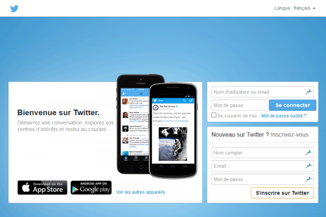 Page d'accueil Twitter