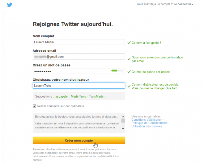 Twitter - choix du pseudo