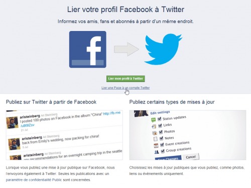 Lier une Page à un compte Twitter
