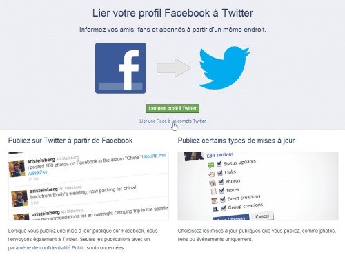 Lier une Page à un compte Twitter