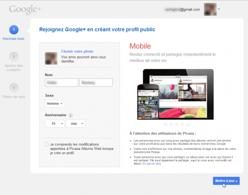Google+ - Créer un profil à partir de Gmail