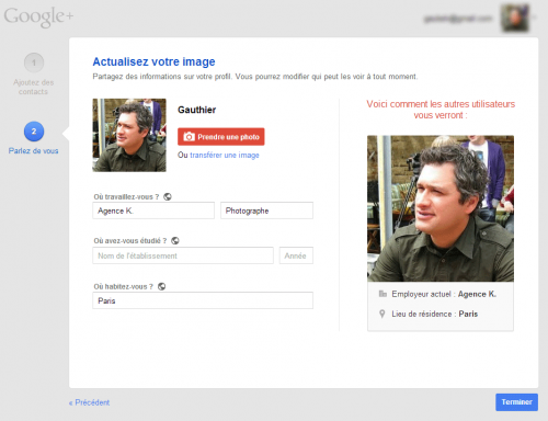 Google+ - personnalisation du profil