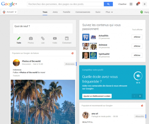 Page d'accueil Google+