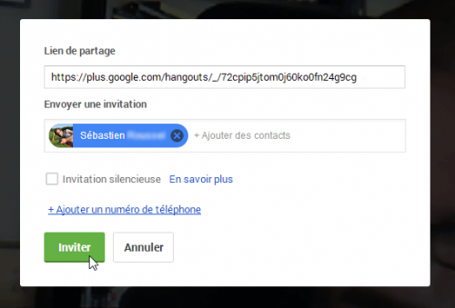 Inviter des personnes au hangout