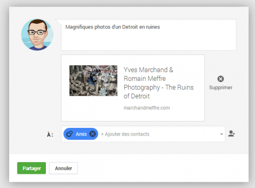 Google+ - Lien, titre et vignette