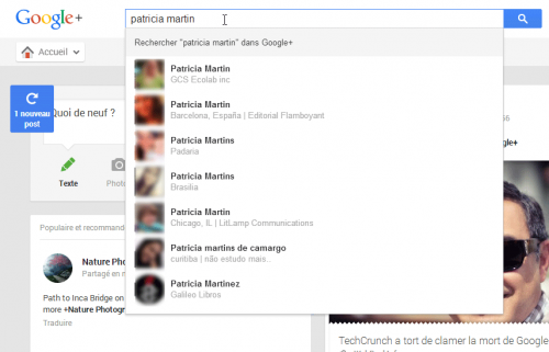 Recherche Google+