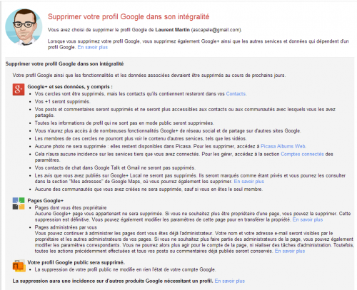 Supprimer le profil Google+