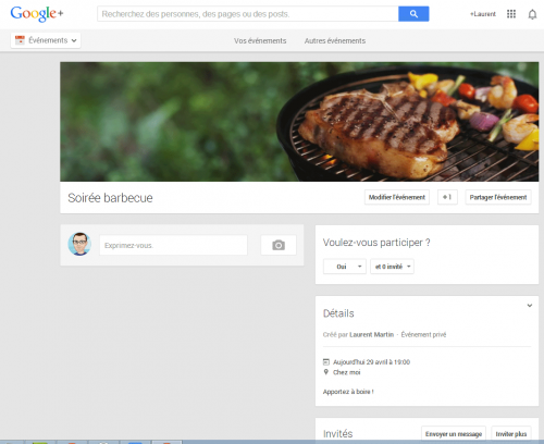 Page événement Google+