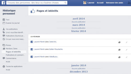 Facebook - historique perso j'aime