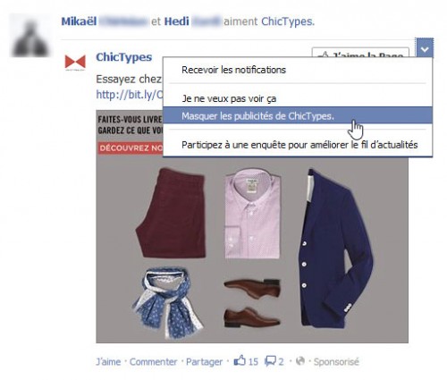 masquer les publicités Facebook