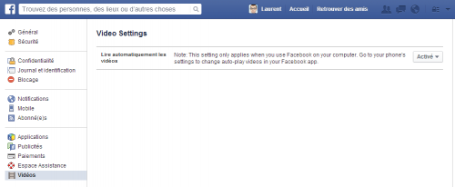 Facebook - Video settings