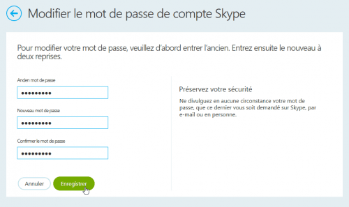 Modifier le mot de passe de compte Skype